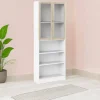 Libreria Chedeng, 28x79 h203 cm, Bianco e Quercia<Dmora New