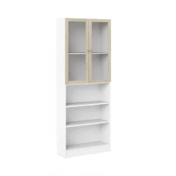 Libreria Chedeng, 28x79 h203 cm, Bianco e Quercia<Dmora New