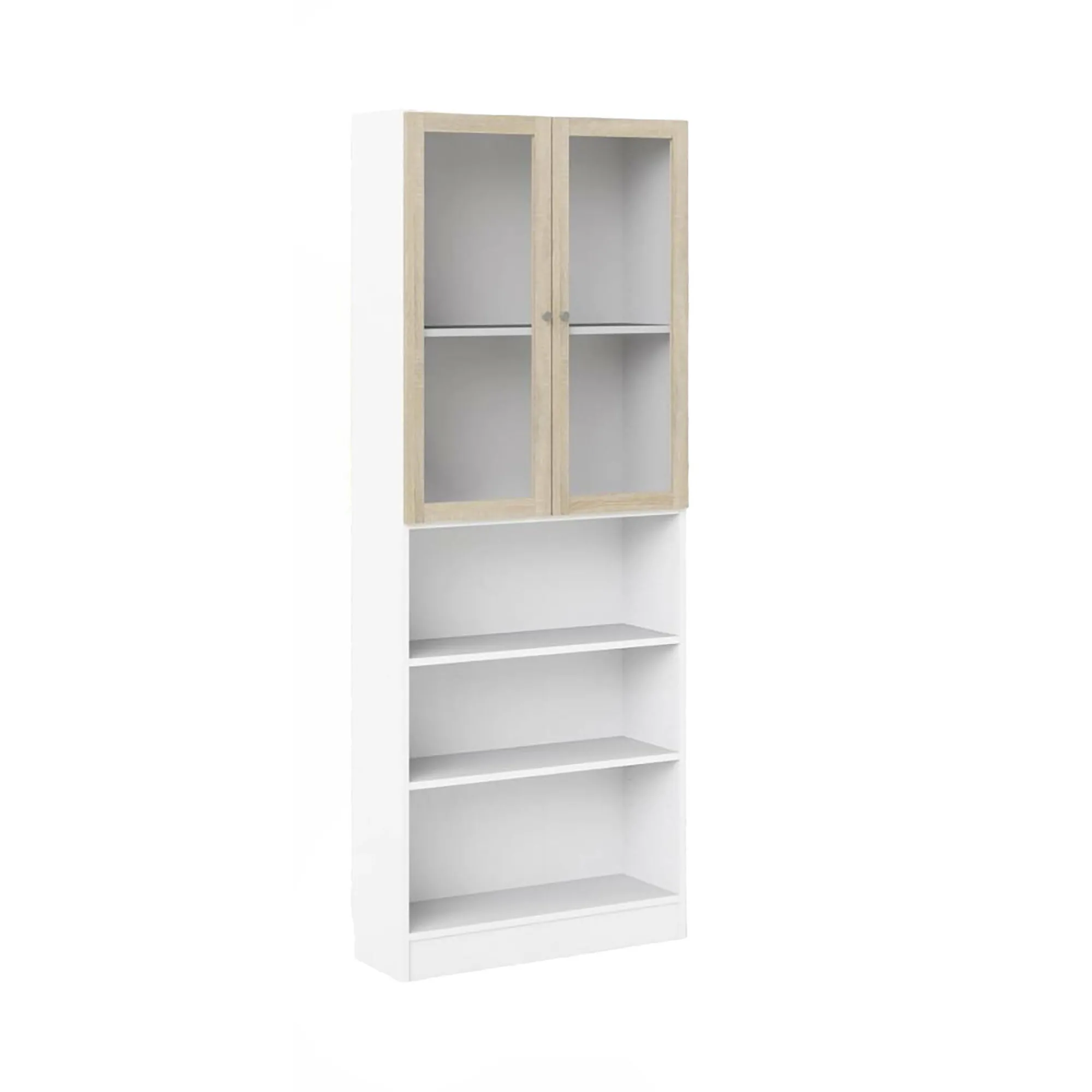 Libreria Chedeng, 28x79 h203 cm, Bianco e Quercia<Dmora New