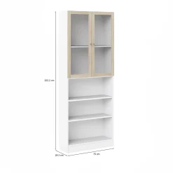 Libreria Chedeng, 28x79 h203 cm, Bianco e Quercia<Dmora New