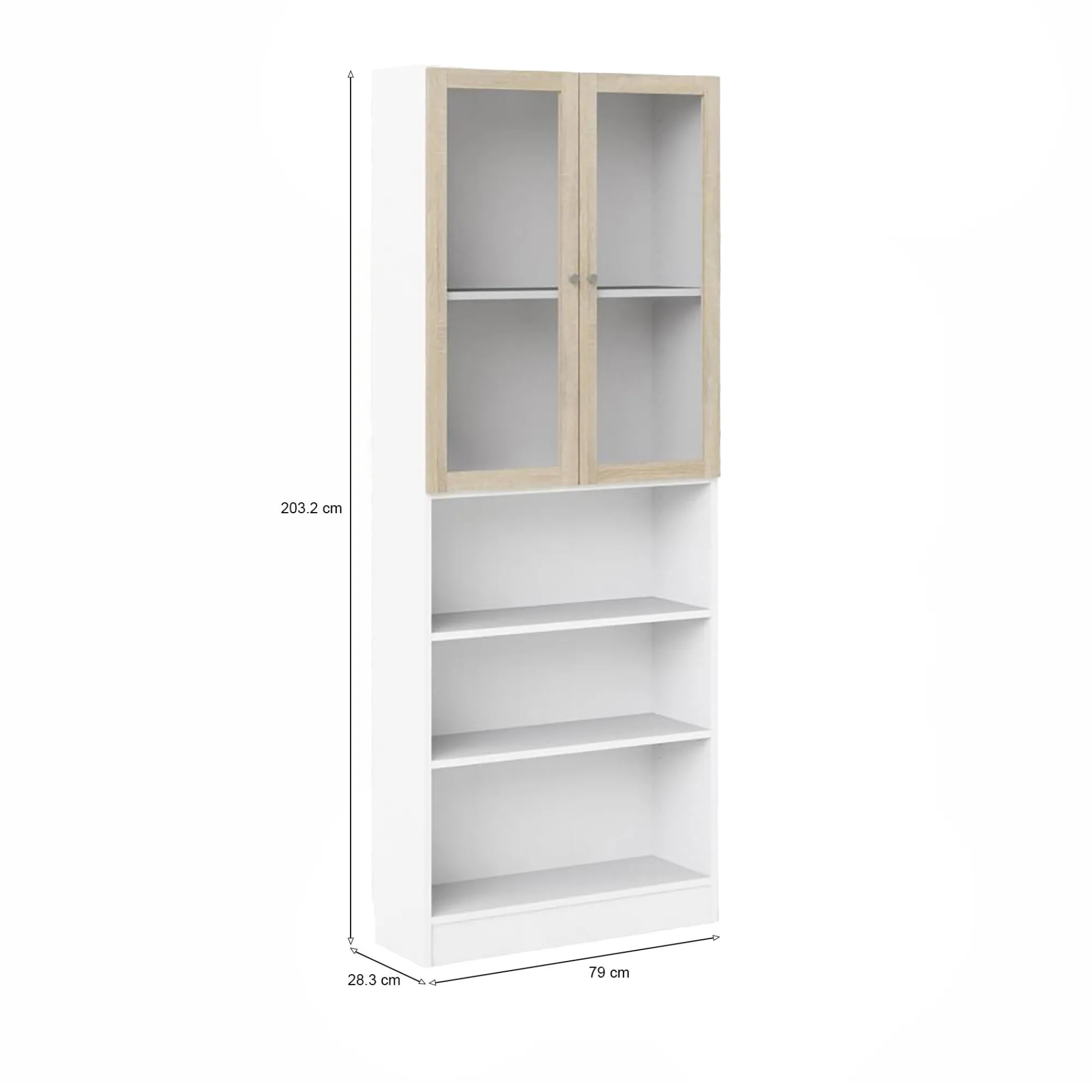 Libreria Chedeng, 28x79 h203 cm, Bianco e Quercia<Dmora New
