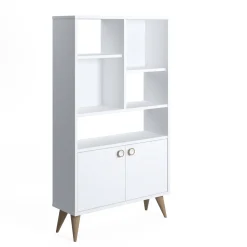 Libreria con due ante battenti e cinque scomparti aperti, cm 75 x 25 x 131, colore<Dmora Fashion
