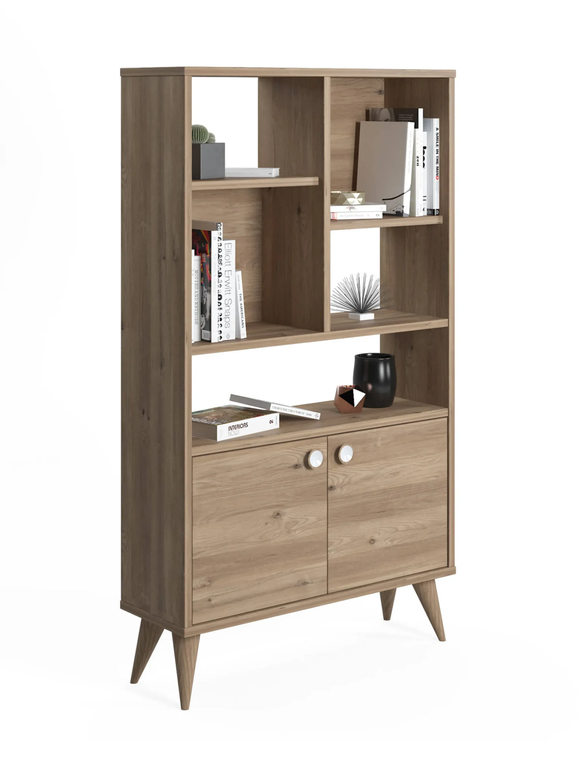 Libreria con due ante battenti e cinque scomparti aperti, cm 75 x 25 x 131, colore<Dmora Online