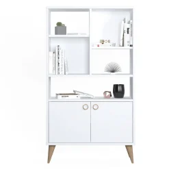 Libreria con due ante battenti e cinque scomparti aperti, cm 75 x 25 x 131, colore<Dmora Fashion