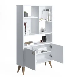 Libreria con due ante battenti e cinque scomparti aperti, cm 75 x 25 x 131, colore<Dmora New