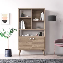 Libreria con due ante battenti e cinque scomparti aperti, cm 75 x 25 x 131, colore<Dmora Online