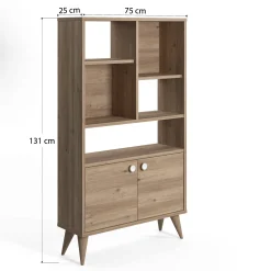 Libreria con due ante battenti e cinque scomparti aperti, cm 75 x 25 x 131, colore<Dmora Online