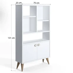 Libreria con due ante battenti e cinque scomparti aperti, cm 75 x 25 x 131, colore<Dmora New