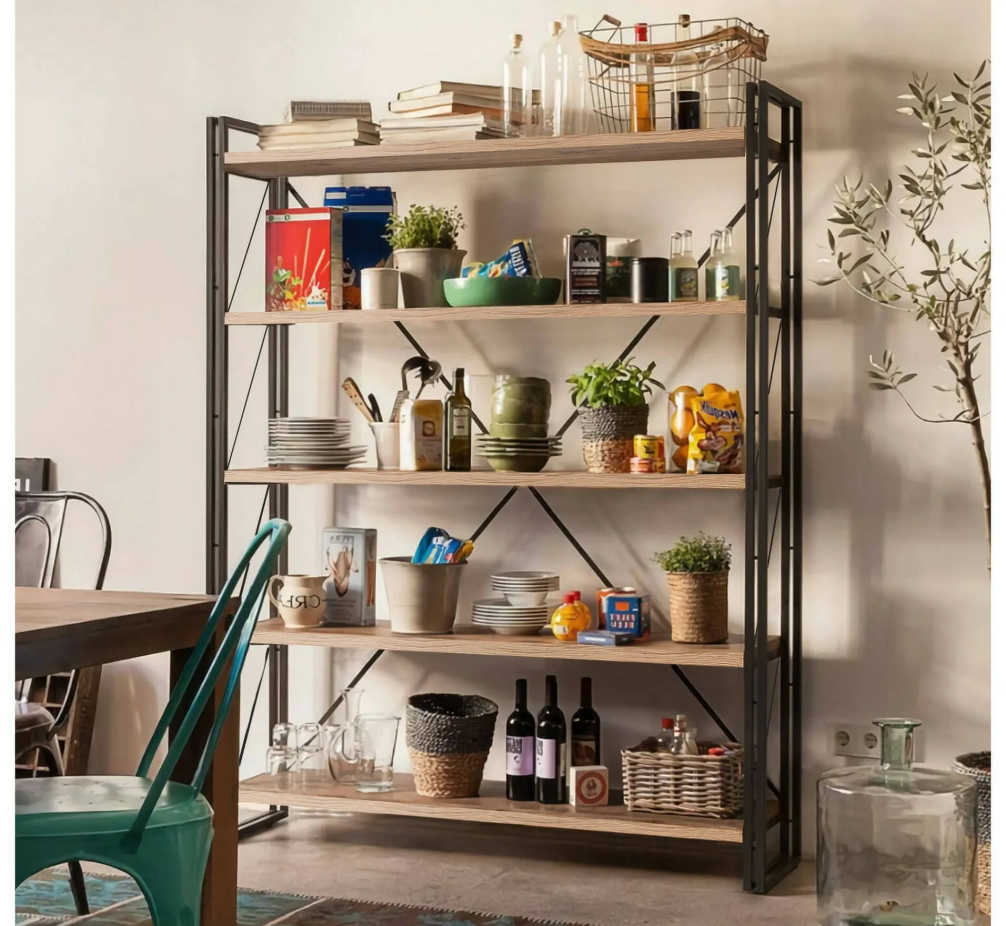 Libreria Demetria, Quercia e Nero, 130x35h180 cm<Dmora Discount