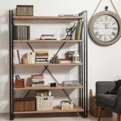 Libreria Demetria, Quercia e Nero, 130x35h180 cm<Dmora Discount