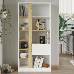 Libreria Dmandorlin, 76x25 h160 cm, Quercia e Bianco<Dmora Hot