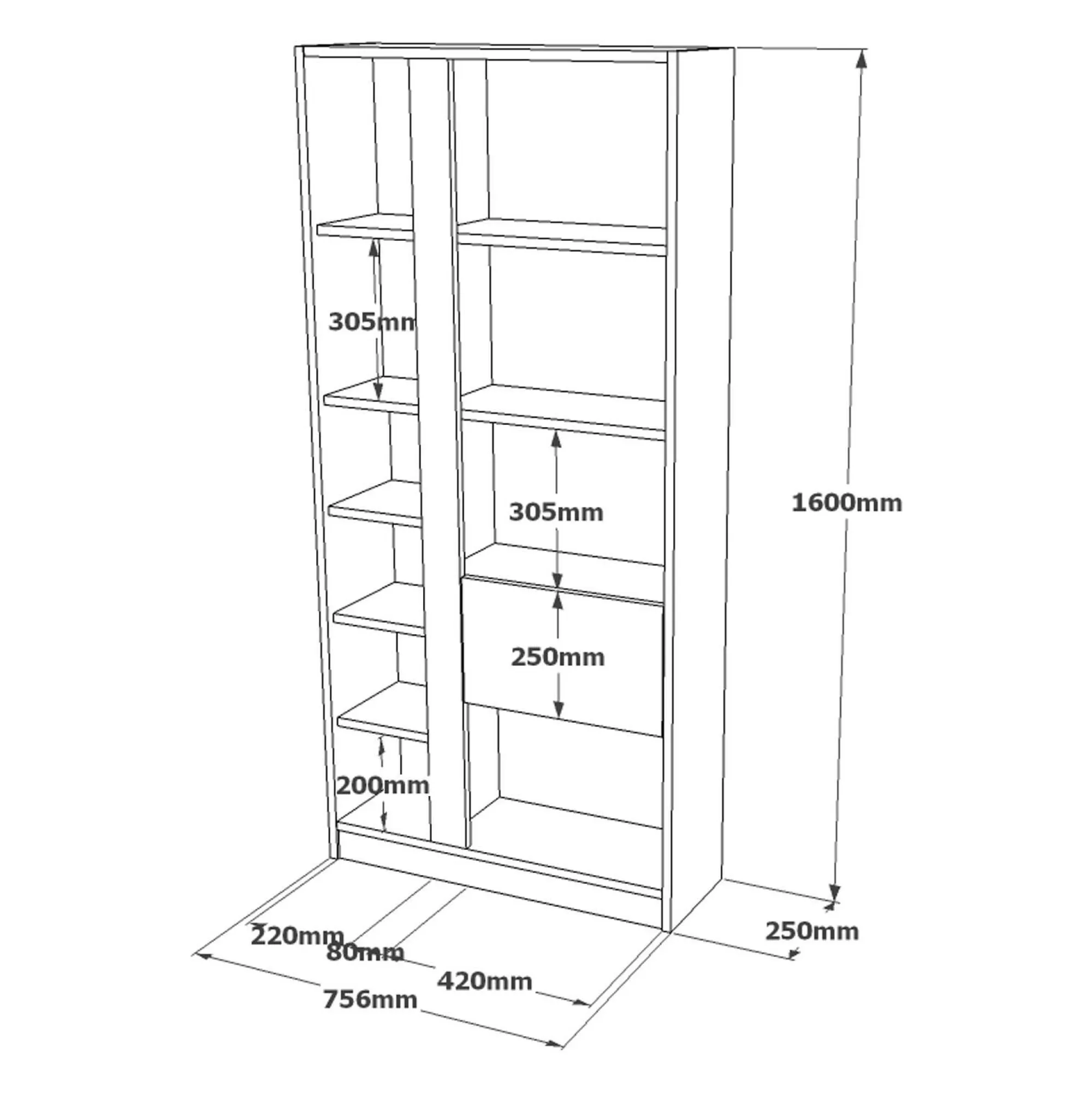 Libreria Dmandorlin, 76x25 h160 cm, Quercia e Bianco<Dmora Hot