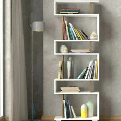 Libreria Doralice, 60x20h165 cm, Bianco e Noce<Dmora Outlet