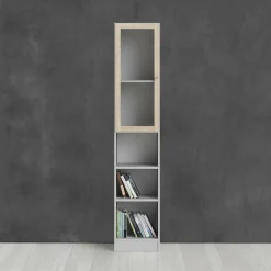 Libreria Dsitu, 28x41 h203 cm, Bianco e Quercia<Dmora New