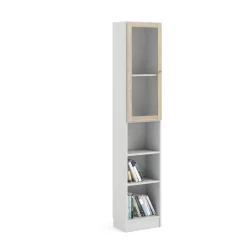 Libreria Dsitu, 28x41 h203 cm, Bianco e Quercia<Dmora New