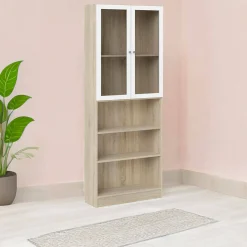 Libreria Dsmallin, 28x79 h203 cm, Quercia e Bianco<Dmora Sale