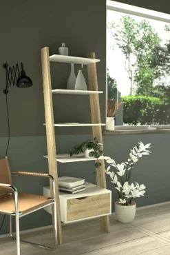Libreria Dsol, 55x48 h180 cm, Bianco e Quercia<Dmora Fashion