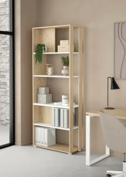 Libreria Dspelt, 34x80 h205 cm, Rovere e Bianco<Dmora Hot