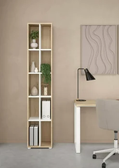 Libreria Dtedesc, 34x41 h205 cm, Rovere e Bianco<Dmora Shop