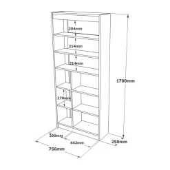 Libreria Emong, 76x25 h170 cm, Quercia e Bianco<Dmora Outlet