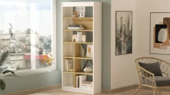 Libreria Emong, 76x25 h170 cm, Quercia e Bianco<Dmora Outlet