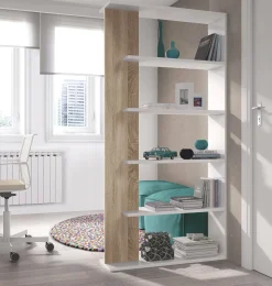 Libreria Eolo, 90x25h180 cm, Bianco e Rovere<Dmora Best Sale