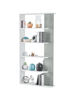 Libreria Eolo, 90x25h180 cm, Bianco e Cemento<Dmora Best Sale