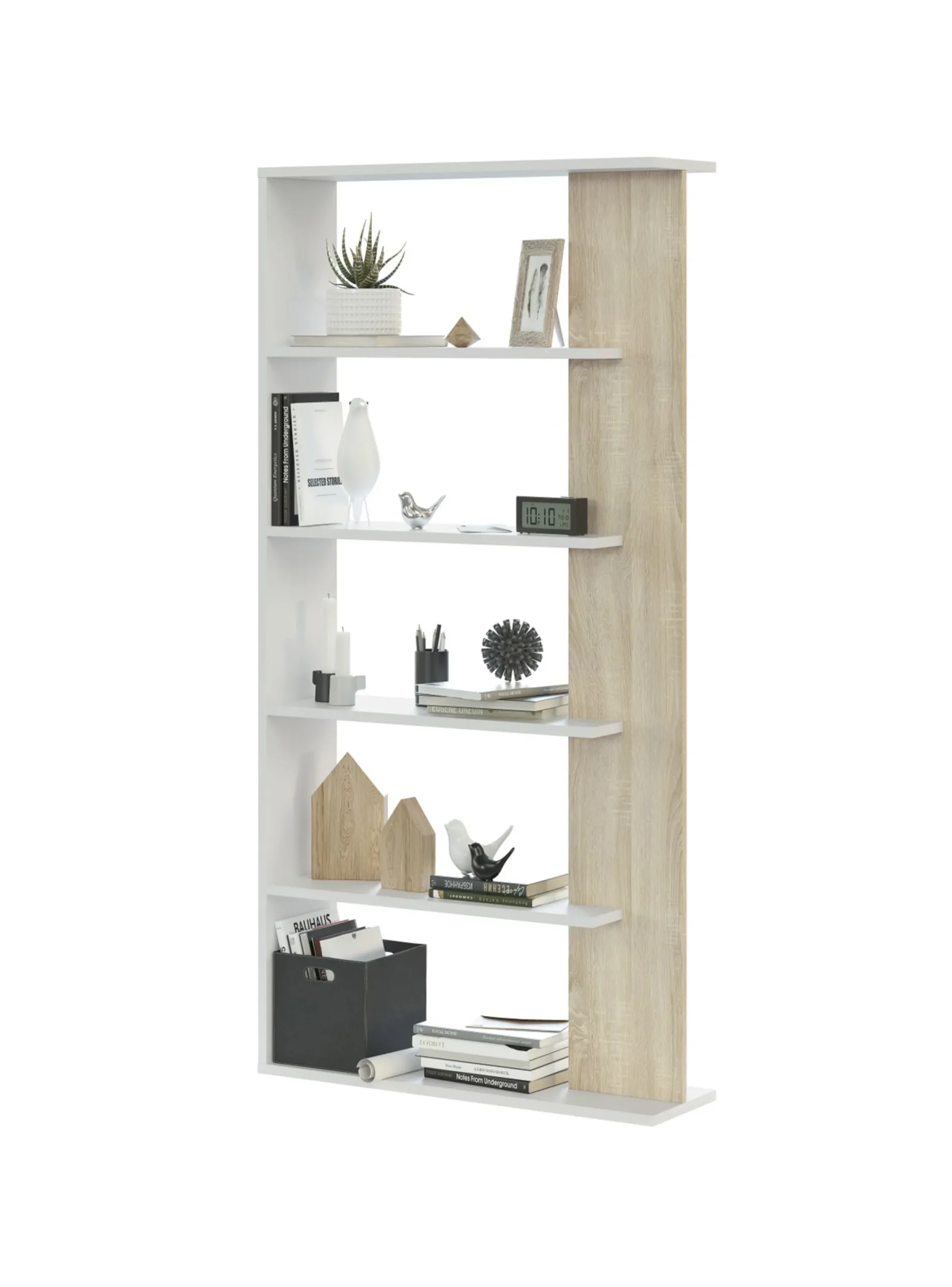 Libreria Eolo, 90x25h180 cm, Bianco e Rovere<Dmora Best Sale