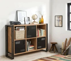Libreria Ercolina, Quercia e Nero, 126x35h89 cm<Dmora Fashion