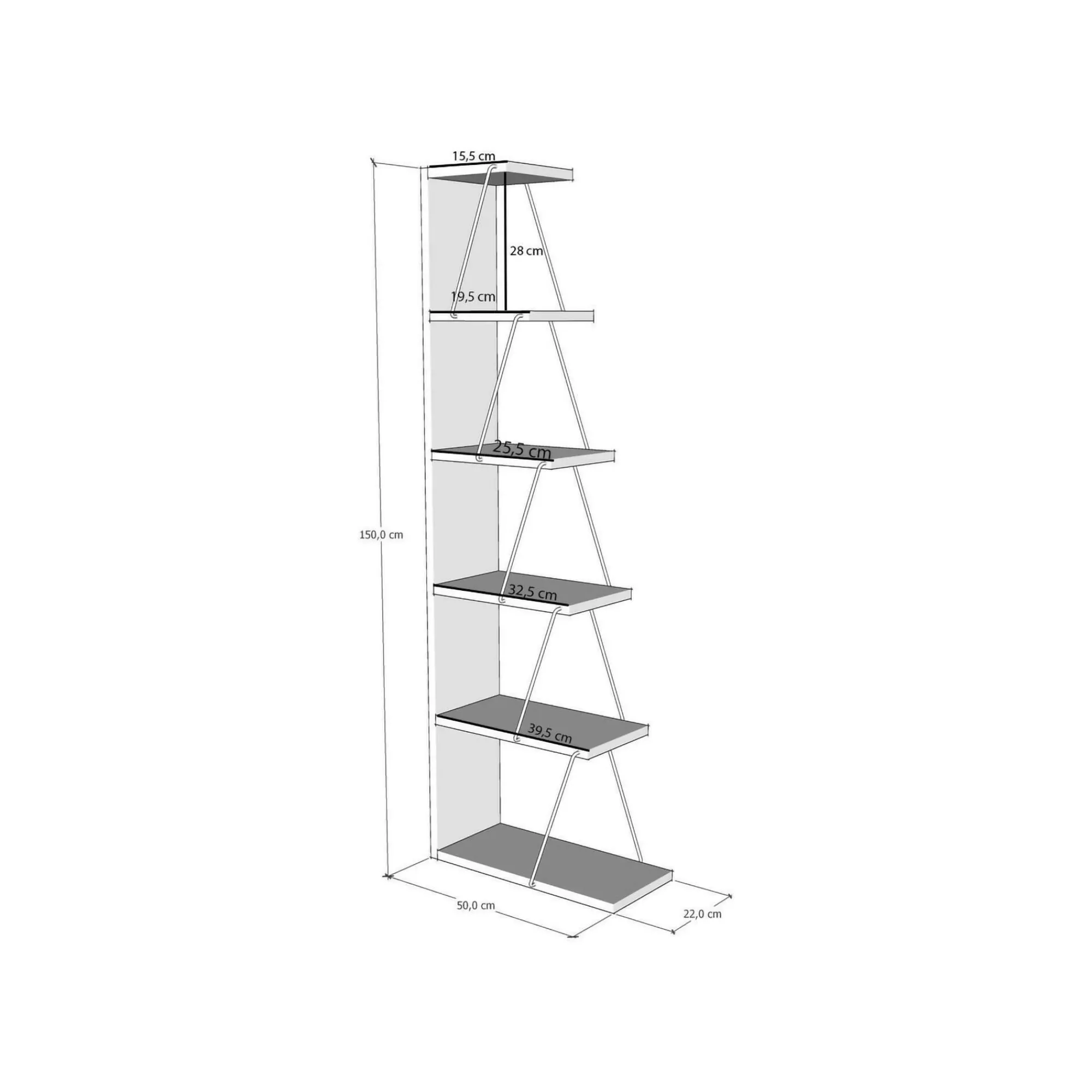 Libreria Erminia, 50x22h150 cm, Bianco e Nero<Dmora Discount
