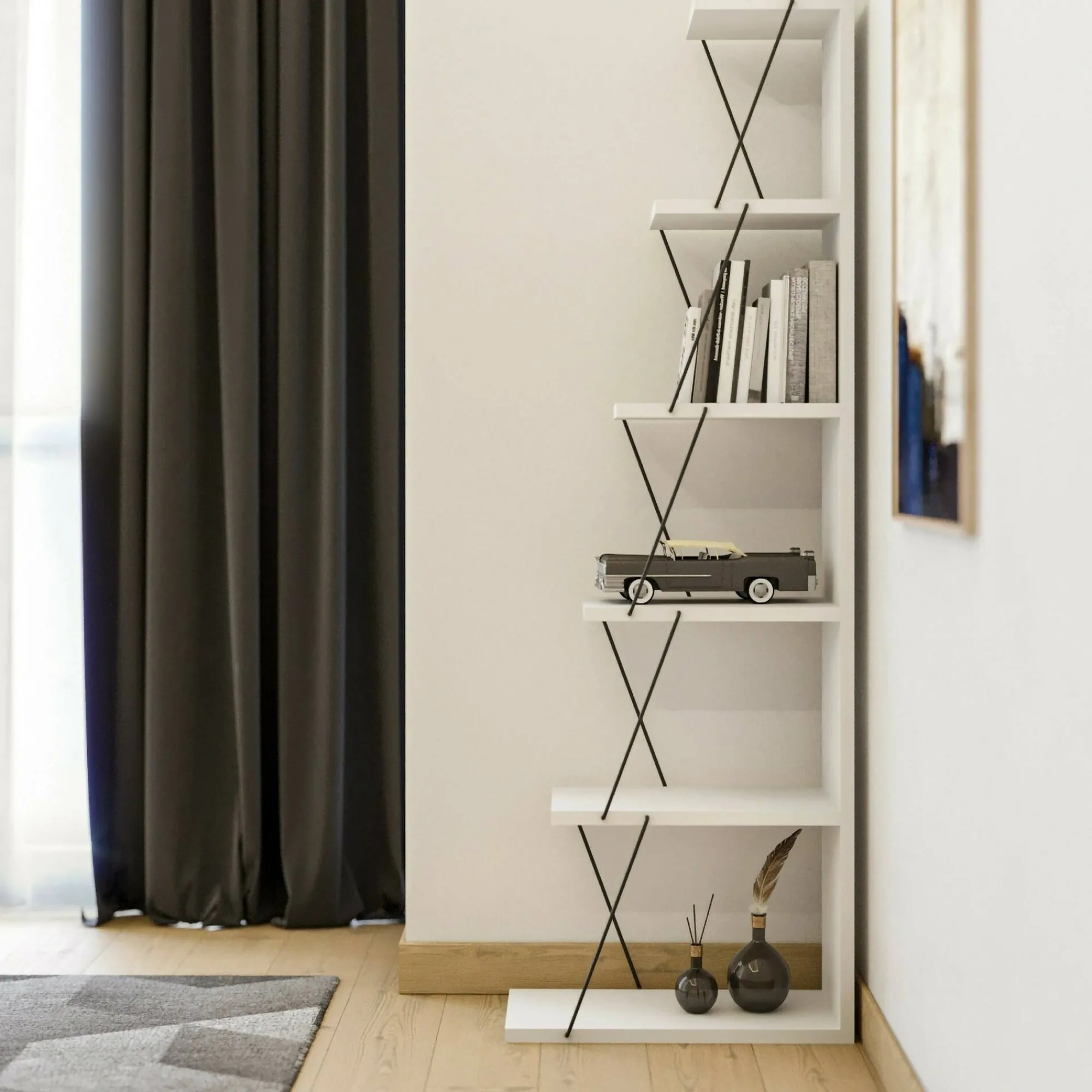Libreria Erminia, 50x22h150 cm, Bianco e Nero<Dmora Discount