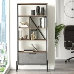 Libreria Fabrice, 76x45 h161 cm, Marrone e Grigio<Dmora Store