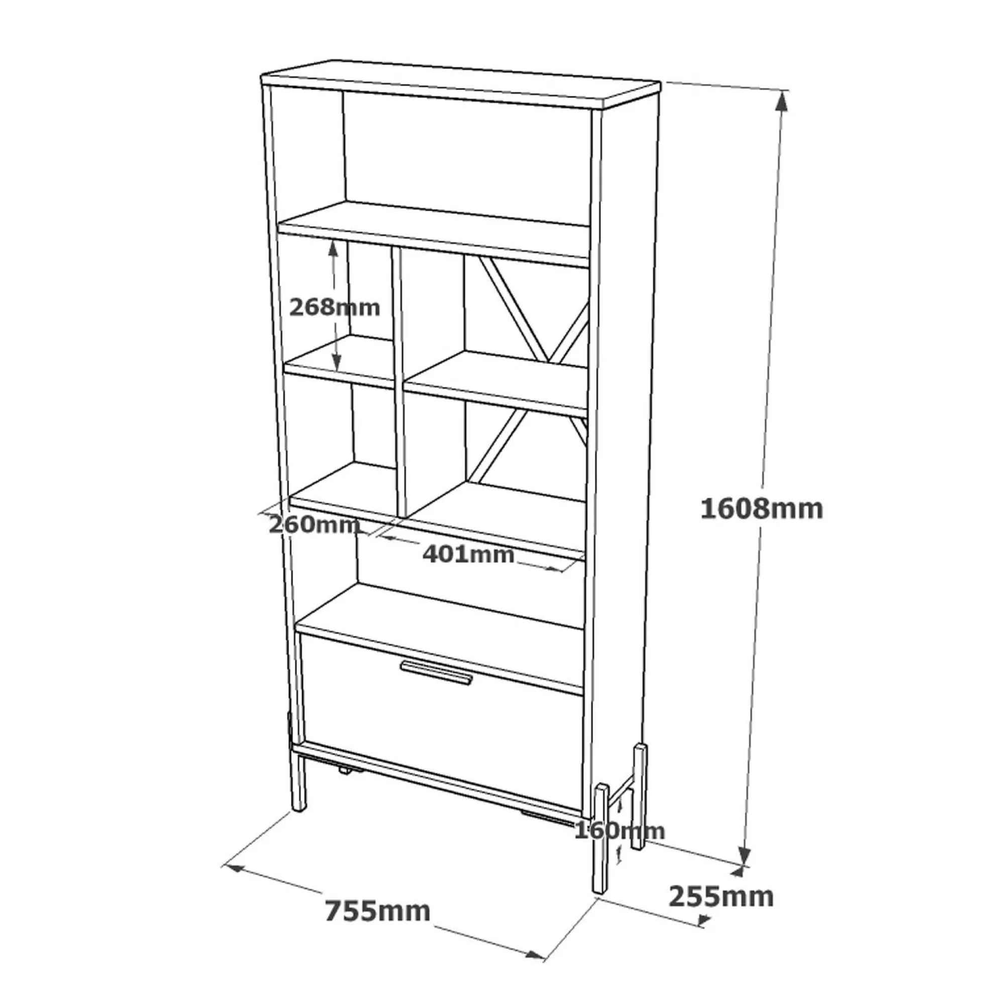 Libreria Fabrice, 76x45 h161 cm, Marrone e Grigio<Dmora Store