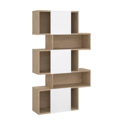 Libreria Flavie, Scaffale da ufficio, Mobile portalibri, Biblioteca, 32x96 h166 cm, Rovere e Bianco<Dmora Fashion
