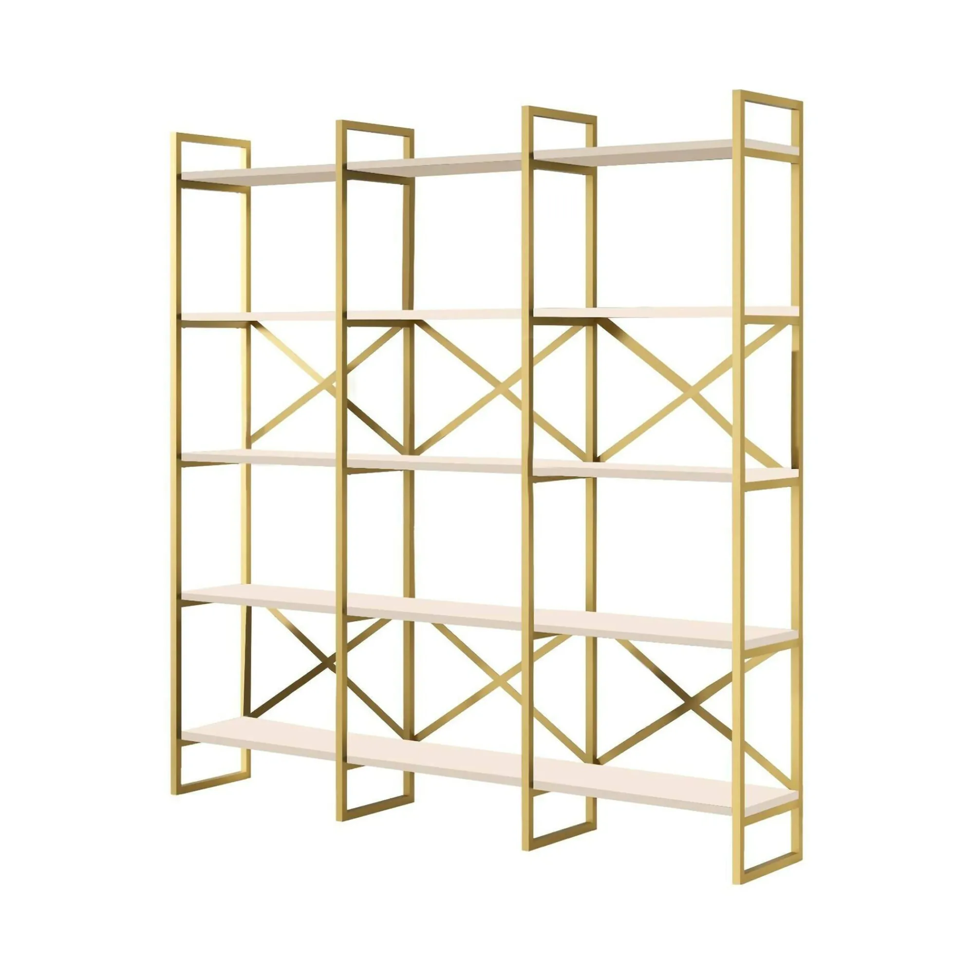 Libreria Gauro, 170x30h175 cm, Bianco e Oro<Dmora Sale