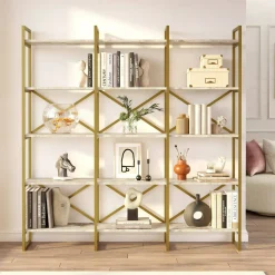 Libreria Gauro, 170x30h175 cm, Bianco e Oro<Dmora Discount