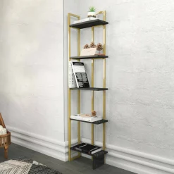 Libreria Giraffa, 45x22h180 cm, Nero e Oro<Dmora Outlet