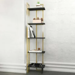 Libreria Giraffa, 45x22h180 cm, Nero e Oro<Dmora Outlet