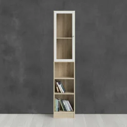 Libreria Greg, 28x41 h203 cm, Quercia e Bianco<Dmora Online