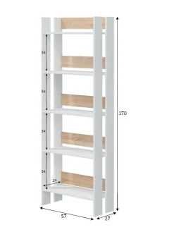 Libreria Haruki, 57x27h170 cm, Bianco lucido e Rovere<Dmora Store