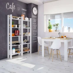 Libreria Haruki, 57x27h170 cm, Bianco lucido e Rovere<Dmora Store