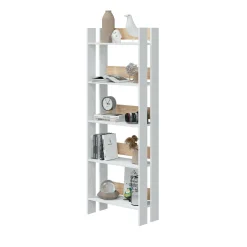 Libreria Haruki, 57x27h170 cm, Bianco lucido e Rovere<Dmora Store