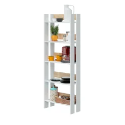 Libreria Haruki, 57x27h170 cm, Bianco lucido e Rovere<Dmora Store
