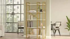 Libreria Isla, 88x30h175 cm, Bianco e Oro<Dmora Cheap