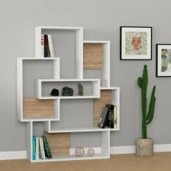 Libreria KhaiMuk, 101x22 h132 cm, Bianco e Quercia<Dmora Fashion