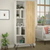 Libreria Lince, 79x32 h190 cm, Bianco e Quercia<Dmora Shop