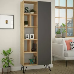 Libreria Lince, 79x32 h190 cm, Quercia e Antracite<Dmora Outlet