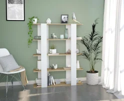 Libreria Madreperla, 108x31h136 cm, Rovere Nodi e Bianco lucido<Dmora Online