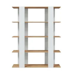 Libreria Madreperla, 108x31h136 cm, Rovere Nodi e Bianco lucido<Dmora Online