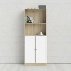 Libreria Michel, 28x79 h203 cm, Quercia e Bianco<Dmora Discount
